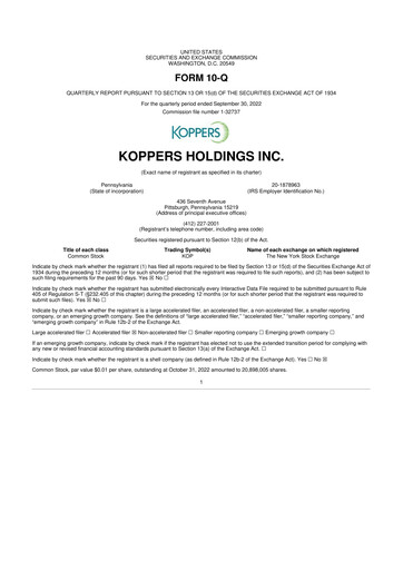 Thumbnail Koppers Holdings 10-Q Quarterly Report FY2022 