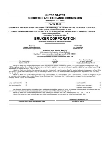 Thumbnail Bruker 10-Q Quarterly Report FY2022 