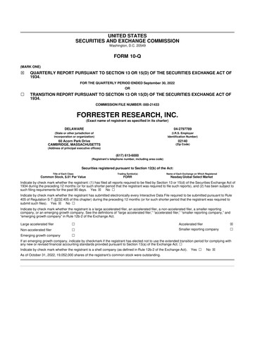 Vorschaubild Forrester Research
 10-Q Quartalsbericht 2022 