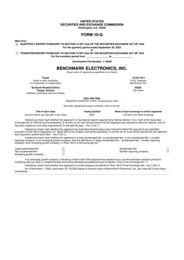 Thumbnail Benchmark Electronics
 10-Q Quarterly Report FY2022 