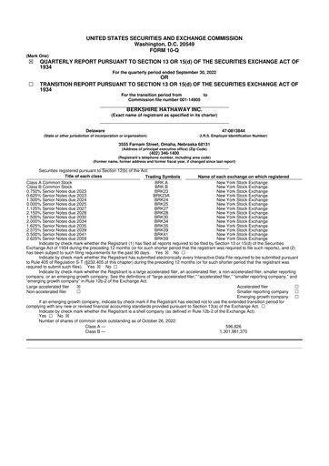 Vorschaubild Berkshire Hathaway  10-Q Quartalsbericht 2022 