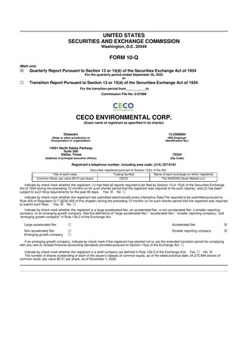 Thumbnail CECO Environmental
 10-Q Quarterly Report FY2022 