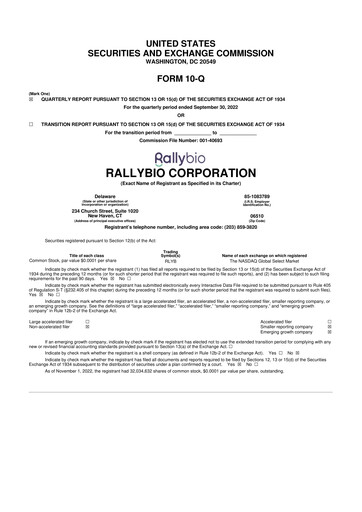 Vorschaubild Rallybio 10-Q Quartalsbericht  