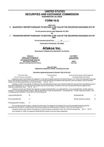 Thumbnail Allakos 10-Q Quarterly Report FY2022 