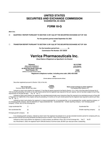Thumbnail Verrica Pharmaceuticals 10-Q Quarterly Report FY2022 