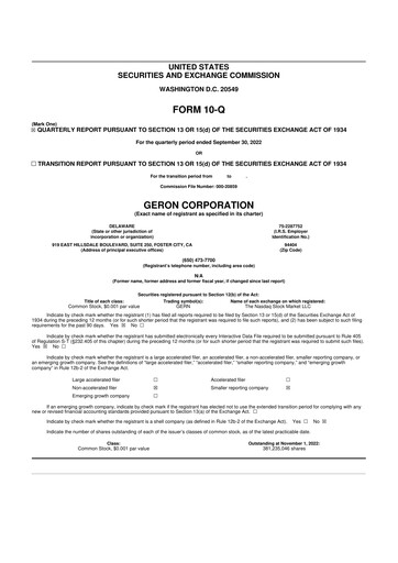 Thumbnail Geron 10-Q Quarterly Report FY2022 