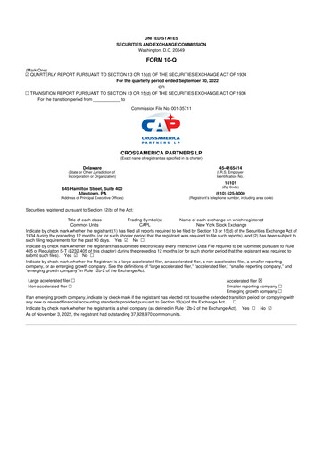 Thumbnail CrossAmerica Partners 10-Q Quarterly Report FY2022 