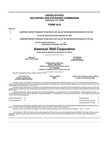 Thumbnail American Well
 10-Q Quarterly Report FY2022 
