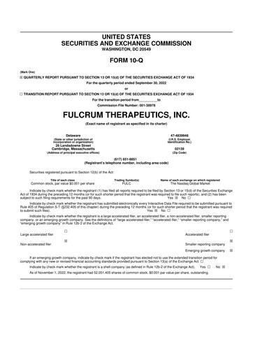 Thumbnail Fulcrum Therapeutics 10-Q Quarterly Report FY2022 