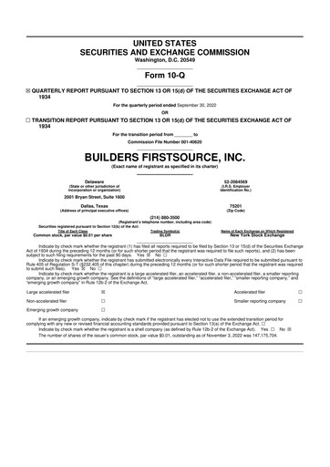 Miniature Builders FirstSource
 10-Q Rapport trimestriel 2022 