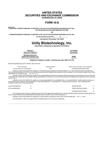 Thumbnail Unity Biotechnology
 10-Q Quarterly Report FY2022 
