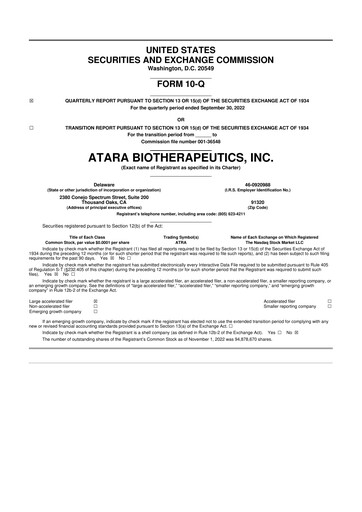 Thumbnail Atara Biotherapeutics 10-Q Quarterly Report FY2022 