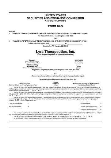 Miniature Lyra Therapeutics 10-Q Rapport trimestriel  