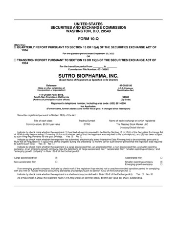 Thumbnail Sutro Biopharma 10-Q Quarterly Report FY2022 