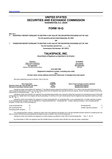 Thumbnail Talkspace 10-Q Quarterly Report FY2022 