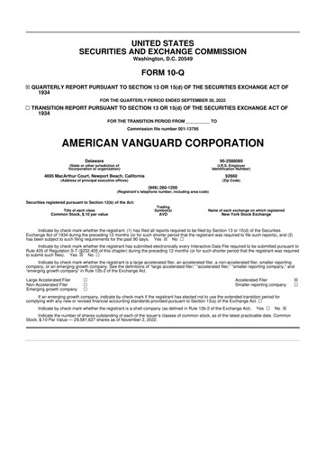 Miniature American Vanguard 10-Q Rapport trimestriel 2022 