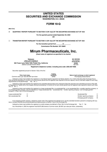 Miniature Mirum Pharmaceuticals 10-Q Rapport trimestriel 2022 