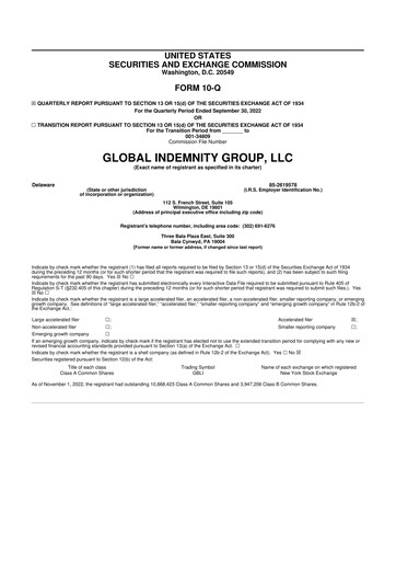 Thumbnail Global Indemnity 10-Q Quarterly Report FY2022 