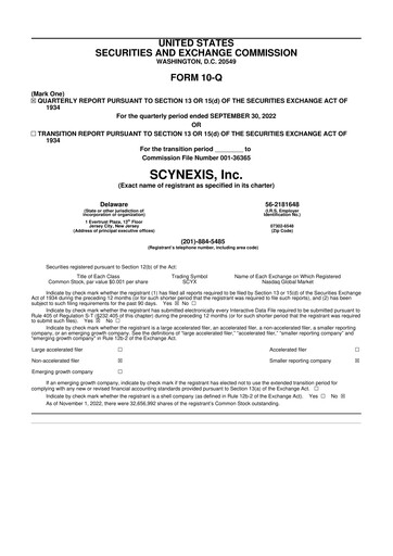 Thumbnail SCYNEXIS 10-Q Quarterly Report FY2022 
