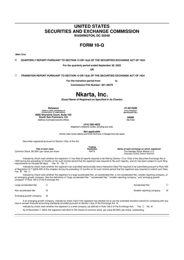 Miniature Nkarta 10-Q Rapport trimestriel 2022 