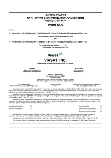Miniature ViaSat 10-Q Rapport trimestriel 2023 