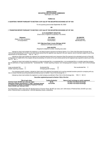 Thumbnail Alta Equipment Group 10-Q Quarterly Report FY2022 