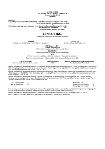 Miniature LENSAR 10-Q Rapport trimestriel 2022 