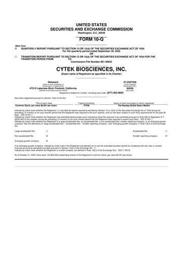 Vorschaubild Cytek Biosciences 10-Q Quartalsbericht 2022 