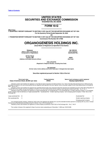 Thumbnail Organogenesis 10-Q Quarterly Report FY2022 