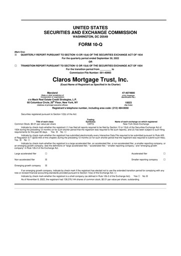 Thumbnail Claros Mortgage Trust 10-Q Quarterly Report FY2022 