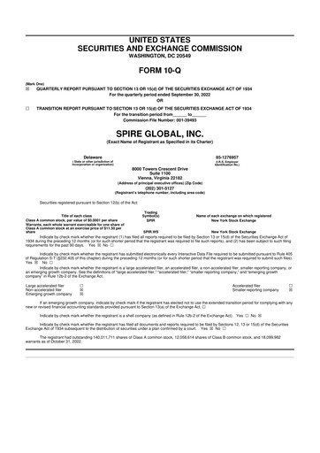 Thumbnail Spire Global 10-Q Quarterly Report FY2022 