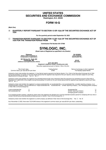 Thumbnail Synlogic 10-Q Quarterly Report FY2022 