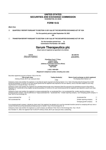 Thumbnail Iterum Therapeutics 10-Q Quarterly Report FY2022 