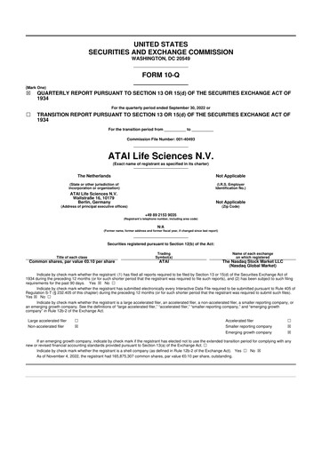 Thumbnail atai Life Sciences 10-Q Quarterly Report FY2022 