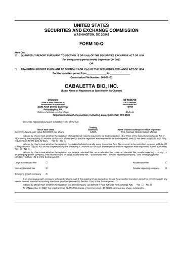 Thumbnail Cabaletta Bio 10-Q Quarterly Report FY2022 