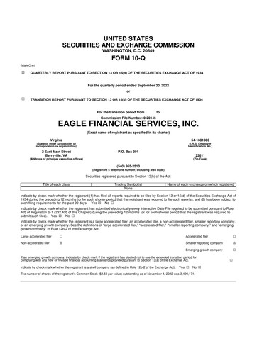 Thumbnail Eagle Financial Services 10-Q Quarterly Report FY2022 