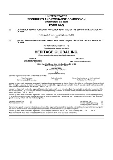Thumbnail Heritage Global 10-Q Quarterly Report FY2022 