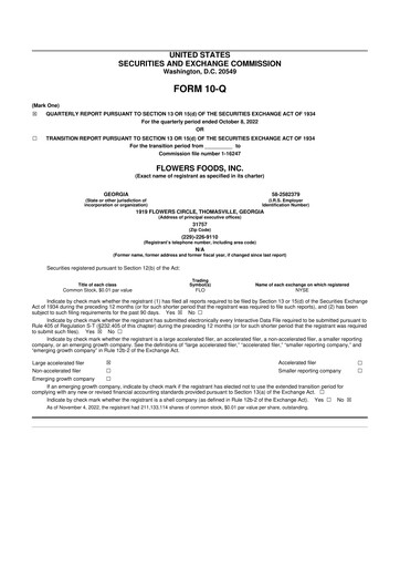 Miniature Flowers Foods
 10-Q Rapport trimestriel 2022 