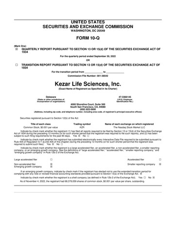 Thumbnail Kezar Life Sciences 10-Q Quarterly Report FY2022 