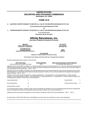Thumbnail Affinity Bancshares 10-Q Quarterly Report FY2022 