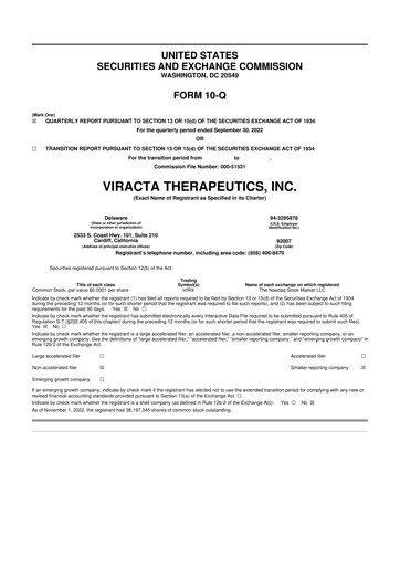 Thumbnail Viracta Therapeutics 10-Q Quarterly Report FY2022 