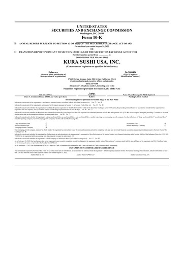 Thumbnail Kura Sushi USA 10-K Annual Report 2022