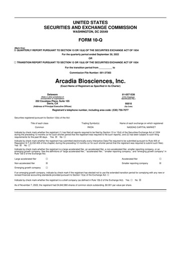 Thumbnail Arcadia Biosciences 10-Q Quarterly Report FY2022 
