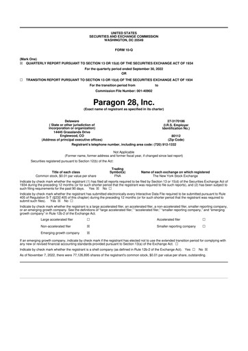 Thumbnail Paragon 28 10-Q Quarterly Report FY2022 