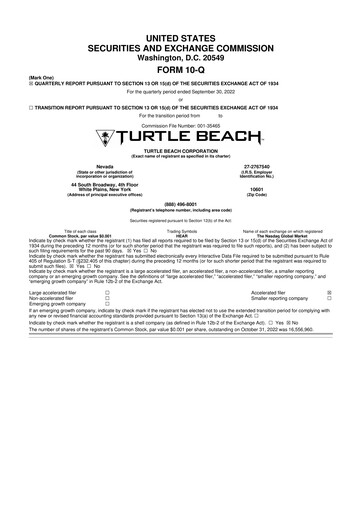 Thumbnail Turtle Beach Corp
 10-Q Quarterly Report FY2022 