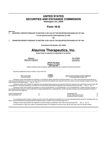 Vorschaubild Alaunos Therapeutics 10-Q Quartalsbericht 2022 