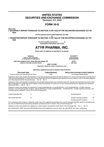 Thumbnail aTyr Pharma 10-Q Quarterly Report FY2022 