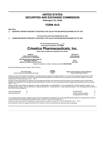 Vorschaubild Crinetics Pharmaceuticals 10-Q Quartalsbericht 2022 