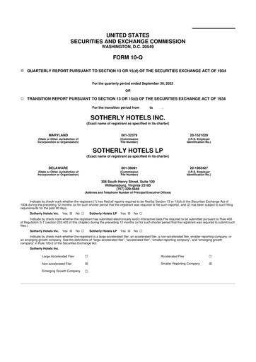 Vorschaubild Sotherly Hotels 10-Q Quartalsbericht  