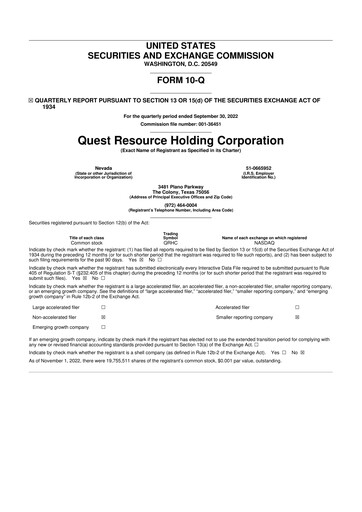 Thumbnail Quest Resource Holding 10-Q Quarterly Report FY2022 